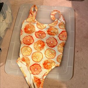Forever 21 Orange Citrus Print One Piece Swimsuit
